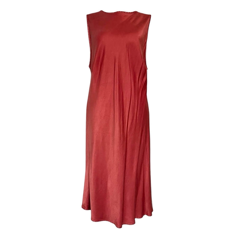 Cali By‎ Cali Dreaming Sleeveless Red Orange Satin Midi Dress Summer Cocktail L